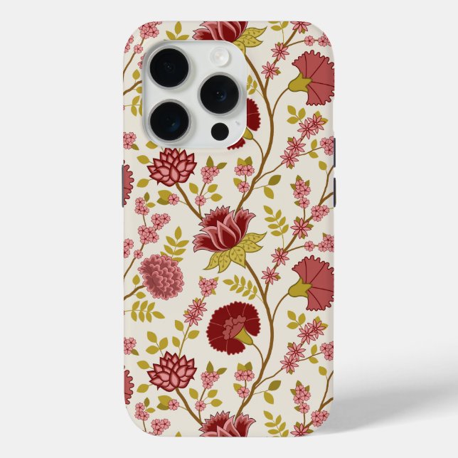 Jacobean Floral Big Pattern Reds Pinks Gold Cream Case-Mate iPhone Case (Back)