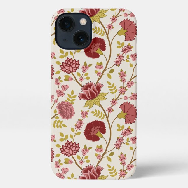 Jacobean Floral Big Pattern Reds Pinks Gold Cream iPhone Case (Back)