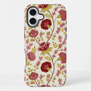 Jacobean Floral Big Pattern Reds Pinks Gold Cream iPhone 16 Plus Case