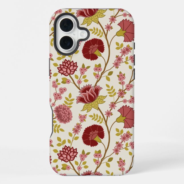 Jacobean Floral Big Pattern Reds Pinks Gold Cream iPhone Case (Back)