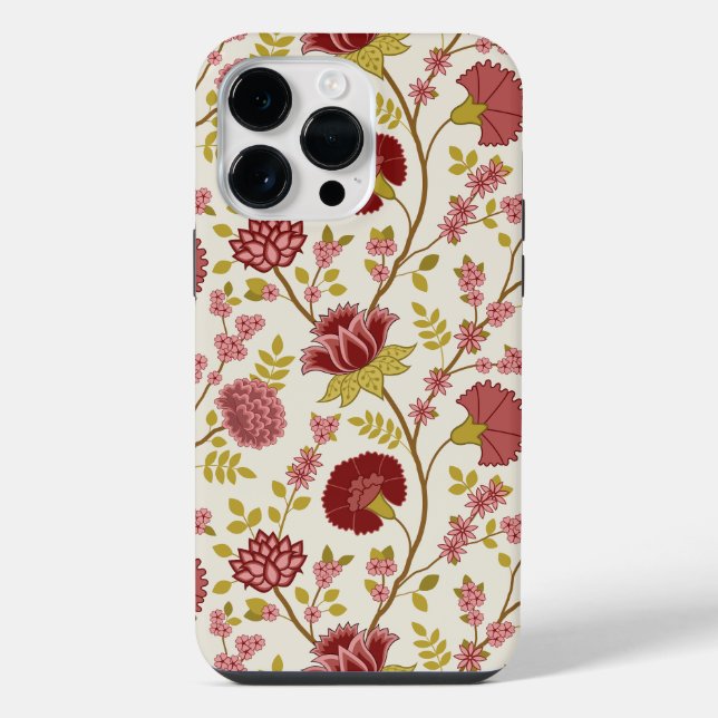 Jacobean Floral Big Pattern Reds Pinks Gold Cream iPhone Case (Back)