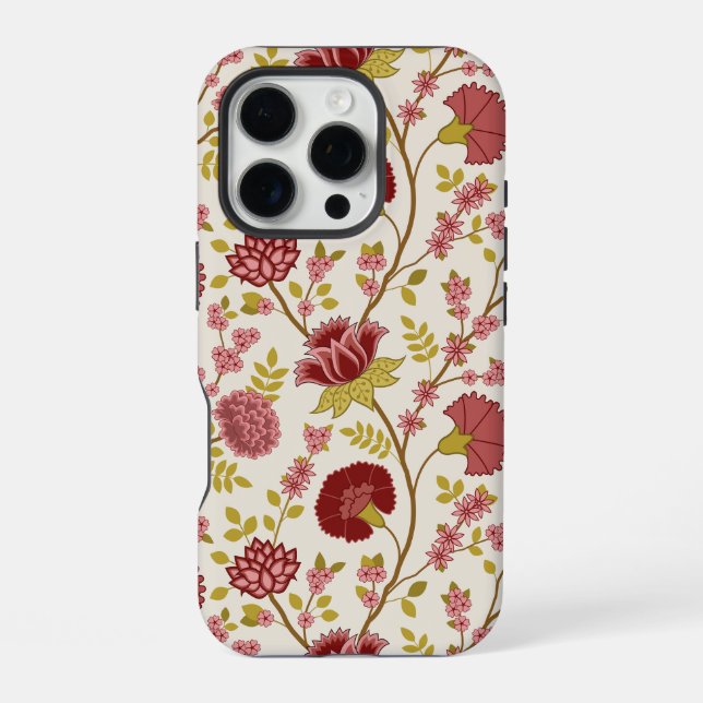Jacobean Floral Big Pattern Reds Pinks Gold Cream iPhone Case (Back)