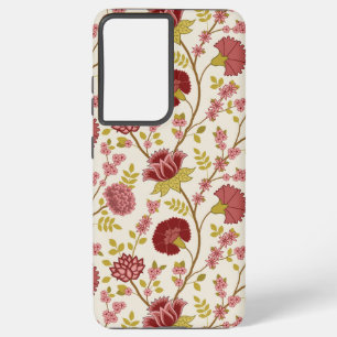 Jacobean Floral Big Pattern Reds Pinks Gold Cream Samsung Galaxy Case