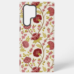 Jacobean Floral Big Pattern Reds Pinks Gold Cream Samsung Galaxy Case