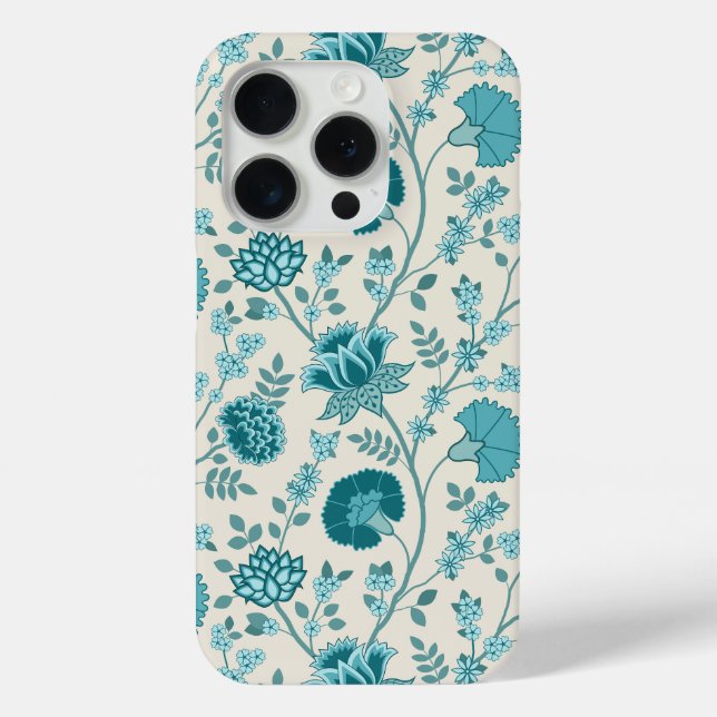 Jacobean Floral Big Pattern Teals on Cream Case-Mate iPhone Case (Back)