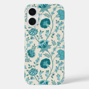 Jacobean Floral Big Pattern Teals on Cream iPhone 16 Case