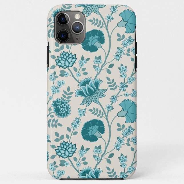 Jacobean Floral Big Pattern Teals on Cream Case-Mate iPhone Case (Back)