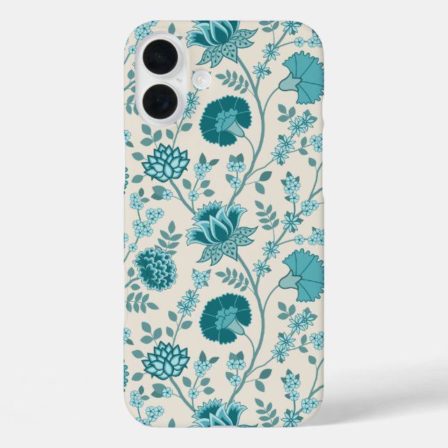 Jacobean Floral Big Pattern Teals on Cream Case-Mate iPhone Case (Back)