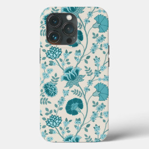 Jacobean Floral Big Pattern Teals on Cream iPhone 13 Pro Case