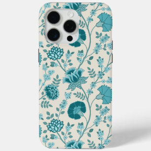 Jacobean Floral Big Pattern Teals on Cream iPhone 15 Pro Max Case