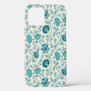 Jacobean Floral Big Pattern Teals on Cream iPhone 12 Case