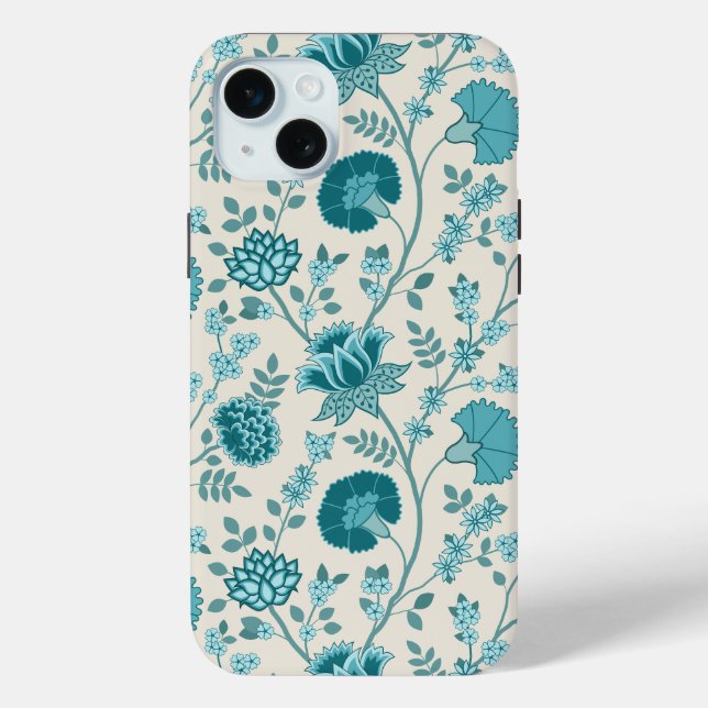 Jacobean Floral Big Pattern Teals on Cream Case-Mate iPhone Case (Back)