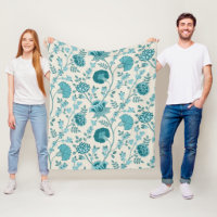 Jacobean Floral Big Pattern Teals on Cream