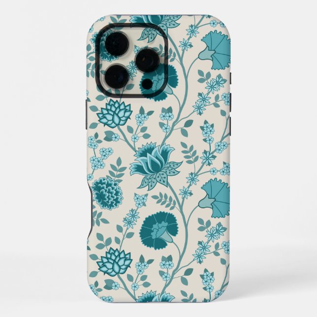 Jacobean Floral Big Pattern Teals on Cream iPhone Case (Back)