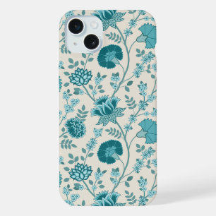 Jacobean Floral Big Pattern Teals on Cream iPhone 15 Plus Case