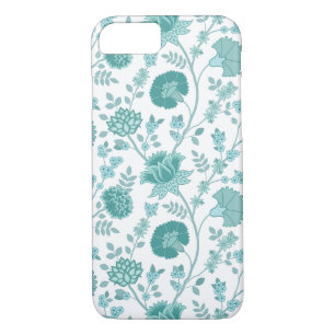Jacobean Floral Big Pattern Teals on White Case-Mate iPhone Case