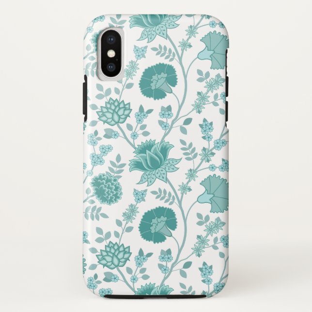 Jacobean Floral Big Pattern Teals on White Case-Mate iPhone Case (Back)