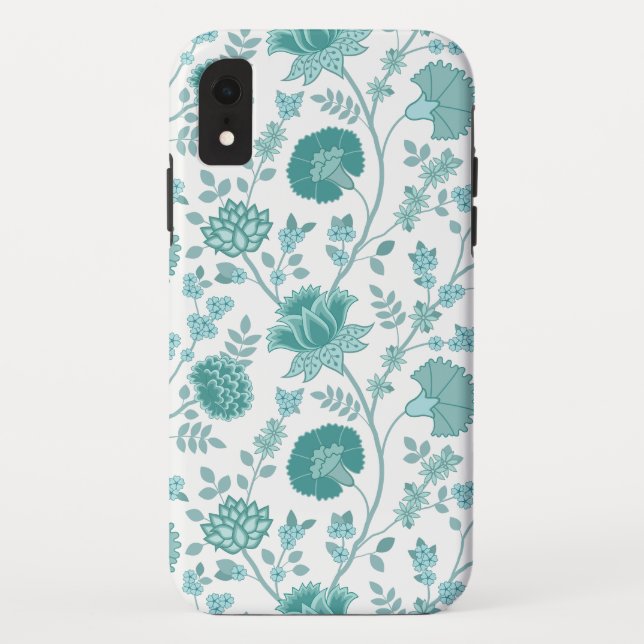 Jacobean Floral Big Pattern Teals on White Case-Mate iPhone Case (Back)