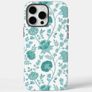Jacobean Floral Big Pattern Teals on White iPhone 16 Pro Max Case