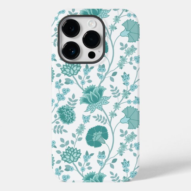 Jacobean Floral Big Pattern Teals on White Case-Mate iPhone Case (Back)