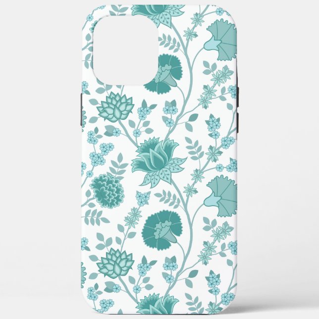 Jacobean Floral Big Pattern Teals on White Case-Mate iPhone Case (Back)