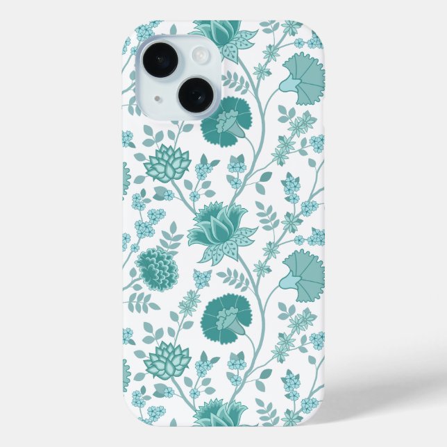 Jacobean Floral Big Pattern Teals on White Case-Mate iPhone Case (Back)