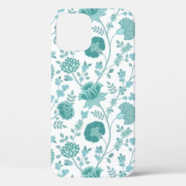 Jacobean Floral Big Pattern Teals on White Case-Mate iPhone Case (Back)
