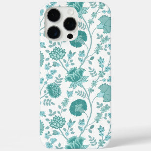 Jacobean Floral Big Pattern Teals on White iPhone 16 Pro Max Case
