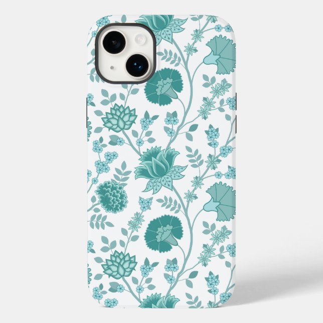 Jacobean Floral Big Pattern Teals on White Case-Mate iPhone Case (Back)