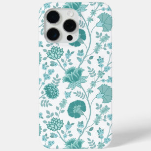 Jacobean Floral Big Pattern Teals on White iPhone 15 Pro Max Case