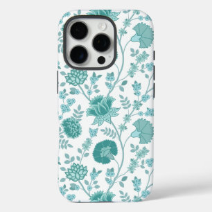 Jacobean Floral Big Pattern Teals on White iPhone 16 Pro Case