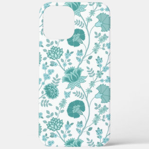 Jacobean Floral Big Pattern Teals on White iPhone 12 Pro Max Case
