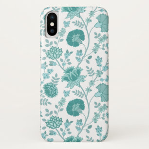Jacobean Floral Big Pattern Teals on White Case-Mate iPhone Case