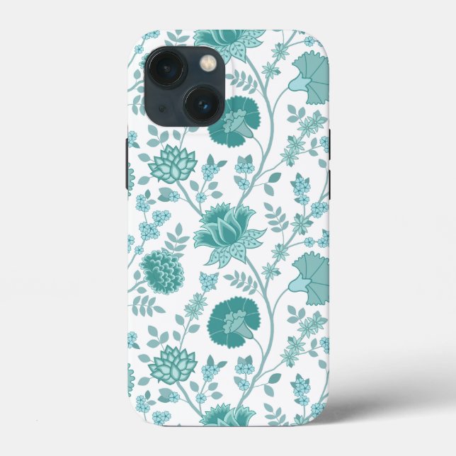 Jacobean Floral Big Pattern Teals on White Case-Mate iPhone Case (Back)