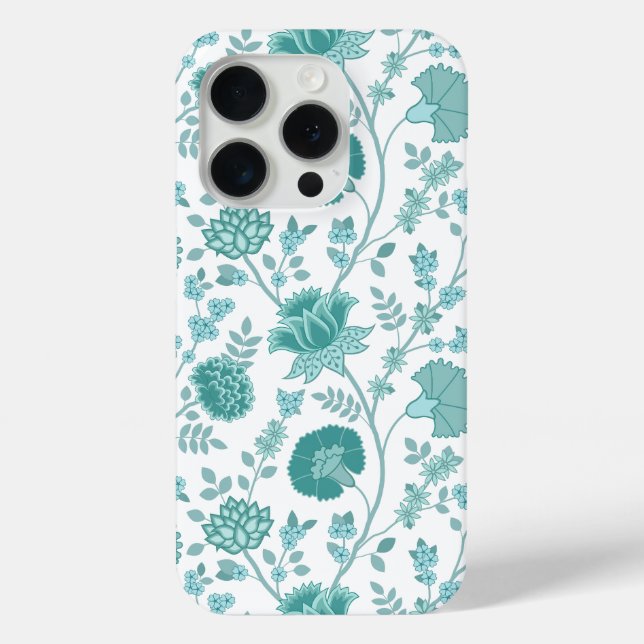 Jacobean Floral Big Pattern Teals on White Case-Mate iPhone Case (Back)