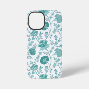 Jacobean Floral Big Pattern Teals on White iPhone 12 Mini Case