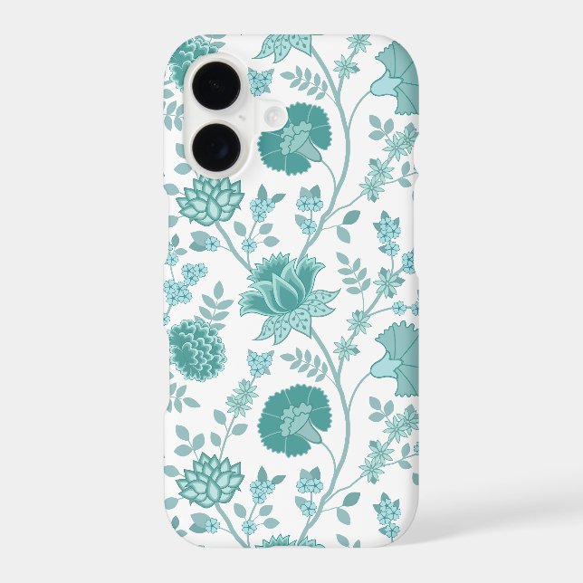 Jacobean Floral Big Pattern Teals on White iPhone Case (Back)