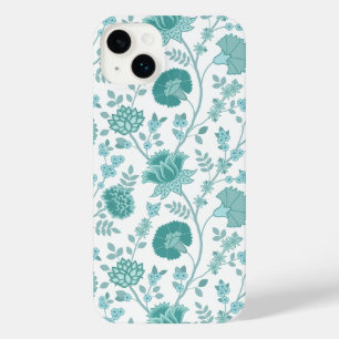 Jacobean Floral Big Pattern Teals on White iPhone 14 Plus Case