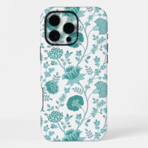Jacobean Floral Big Pattern Teals on White iPhone 16 Pro Max Case