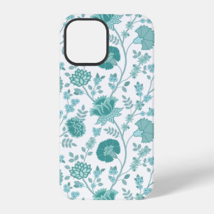 Jacobean Floral Big Pattern Teals on White iPhone 12 Pro Case