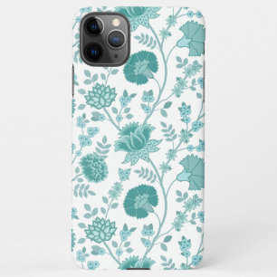 Jacobean Floral Big Pattern Teals on White iPhone 11Pro Max Case
