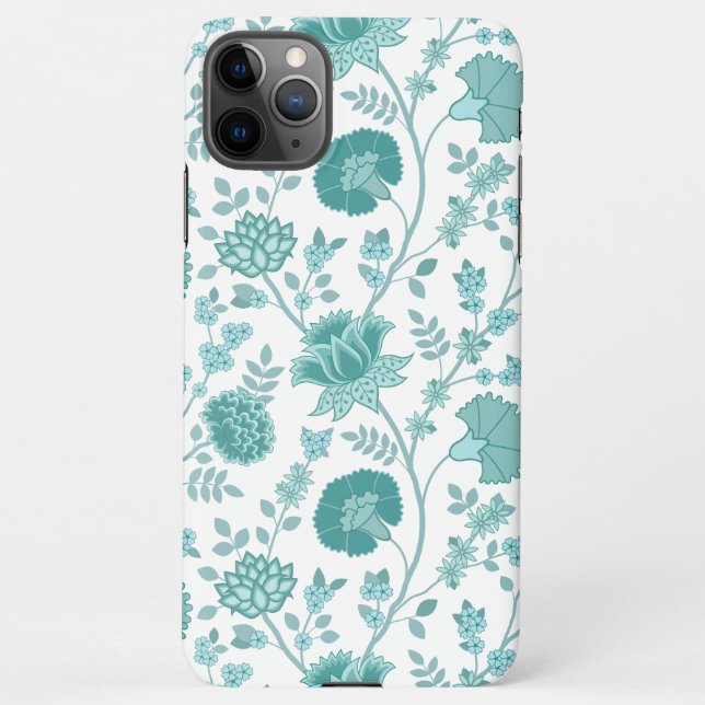 Jacobean Floral Big Pattern Teals on White iPhone Case (Back)