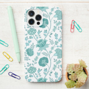 Jacobean Floral Big Pattern Teals on White iPhone 12 Pro Max Case
