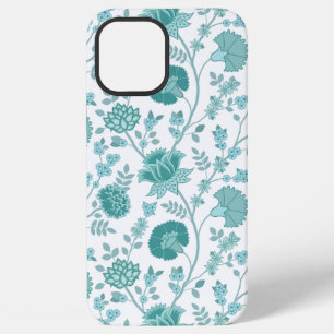 Jacobean Floral Big Pattern Teals on White iPhone 12 Pro Max Case