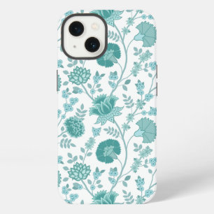 Jacobean Floral Big Pattern Teals on White iPhone 13 Case