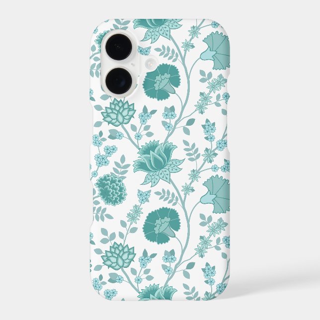 Jacobean Floral Big Pattern Teals on White iPhone Case (Back)