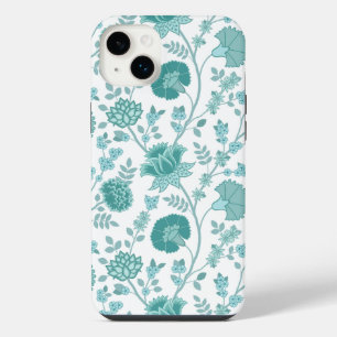 Jacobean Floral Big Pattern Teals on White iPhone 14 Plus Case