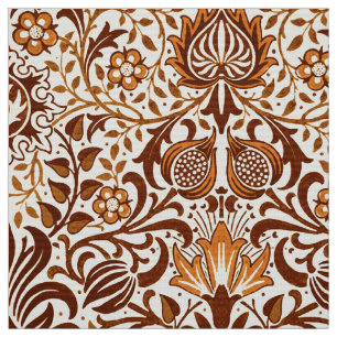 Jacobean Floral Damask, Beige and Chocolate Brown Fabric