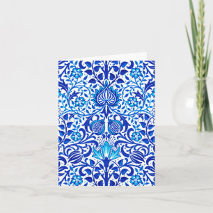 Jacobean Floral Damask, Cobalt Blue and White  Card