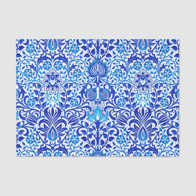Jacobean Floral Damask, Cobalt Blue and White Tissue Paper (Front)